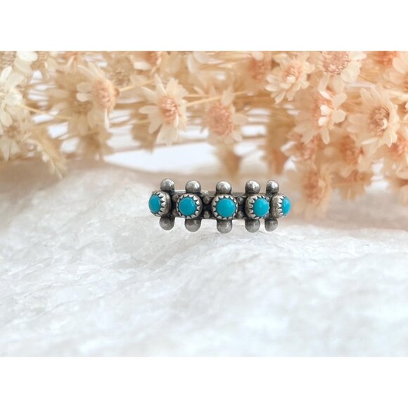 Zuni Pueblo Bell Trading Post Sterling Silver Turquoise Vintage Ring - sz 6 - Picture 6 of 11